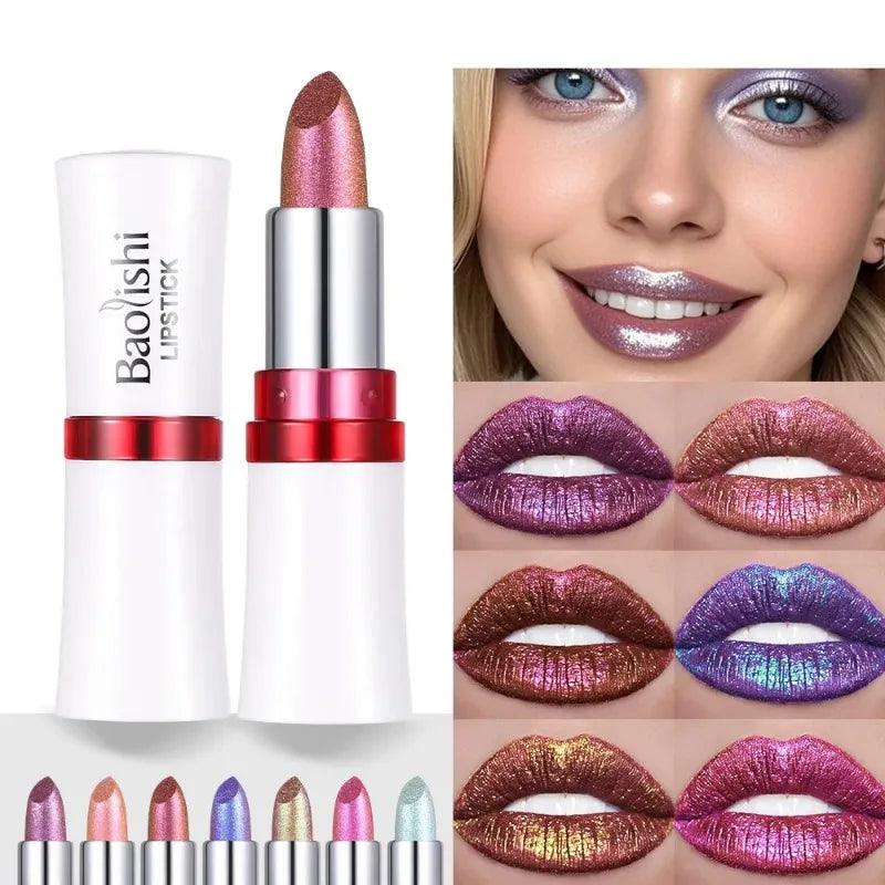 Metallic Lipstick Blue Purple Chameleon Lipstick Glitter Diamond Shimmer Color Changing Lip Gloss Pearl Shine Charming Makeup