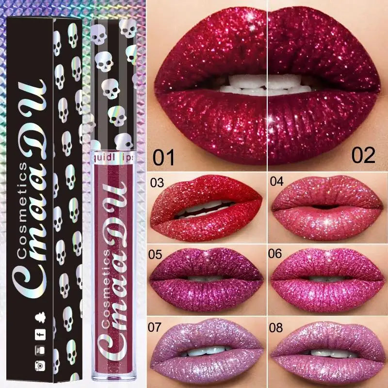 8 Colors Shiny Lip Gloss Laser Skull Diamond Phantom Metal Lipgloss Cosmetic Makeup Beauty Tools For Women Girls