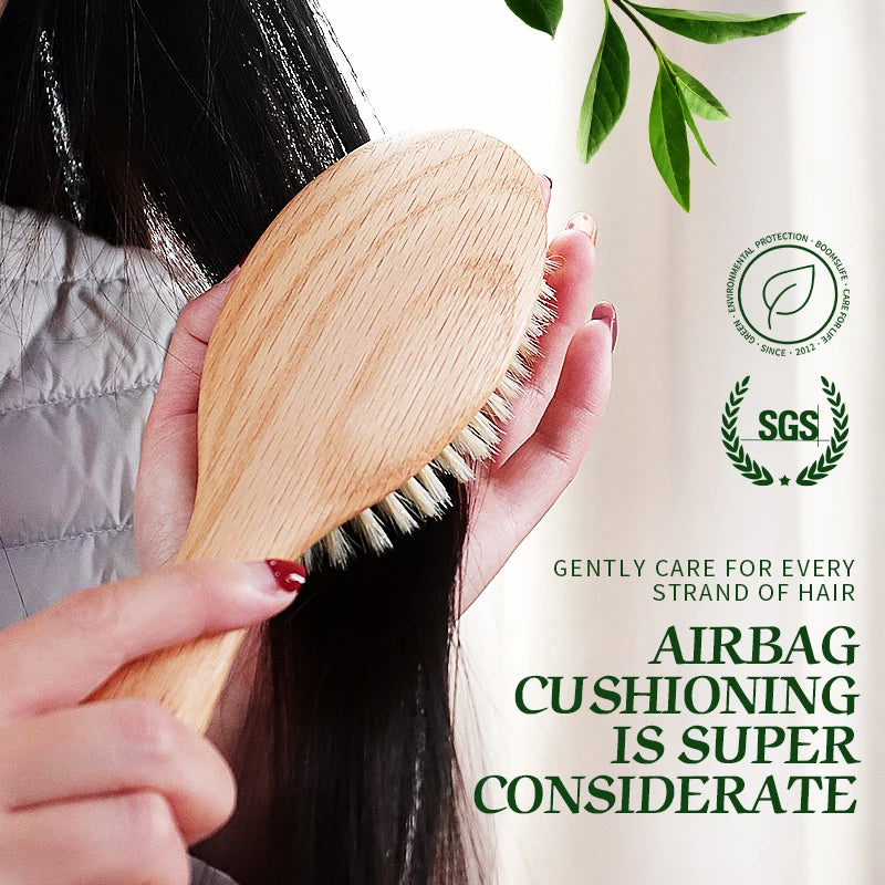 BOOMSLIFE Soft Boar Bristle Hair Brush Women Custom Scalp Massage Detangle HairbrushOak Wood Comb for Hair  Barber Accessories