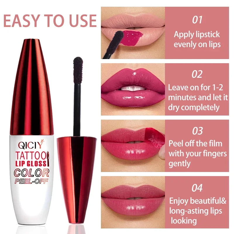 Peel Off Lip Gloss Matte Outline Contour Tattoo Lip Stain Waterproof Transfer Resistant Tear Off Natural Rose Pink Lip Tint