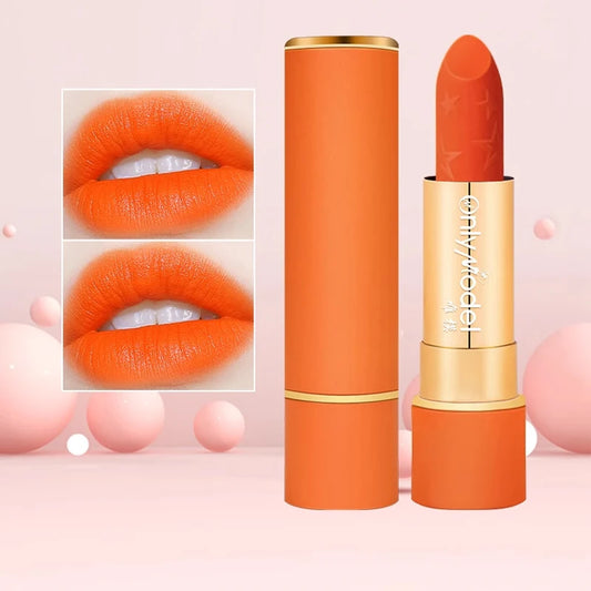 Orange Waterproof Long-Lasting Matte Lipstick – Velvet Lip Tint, Resistant, Moisturizing Cosmetic Lip Makeup for Women