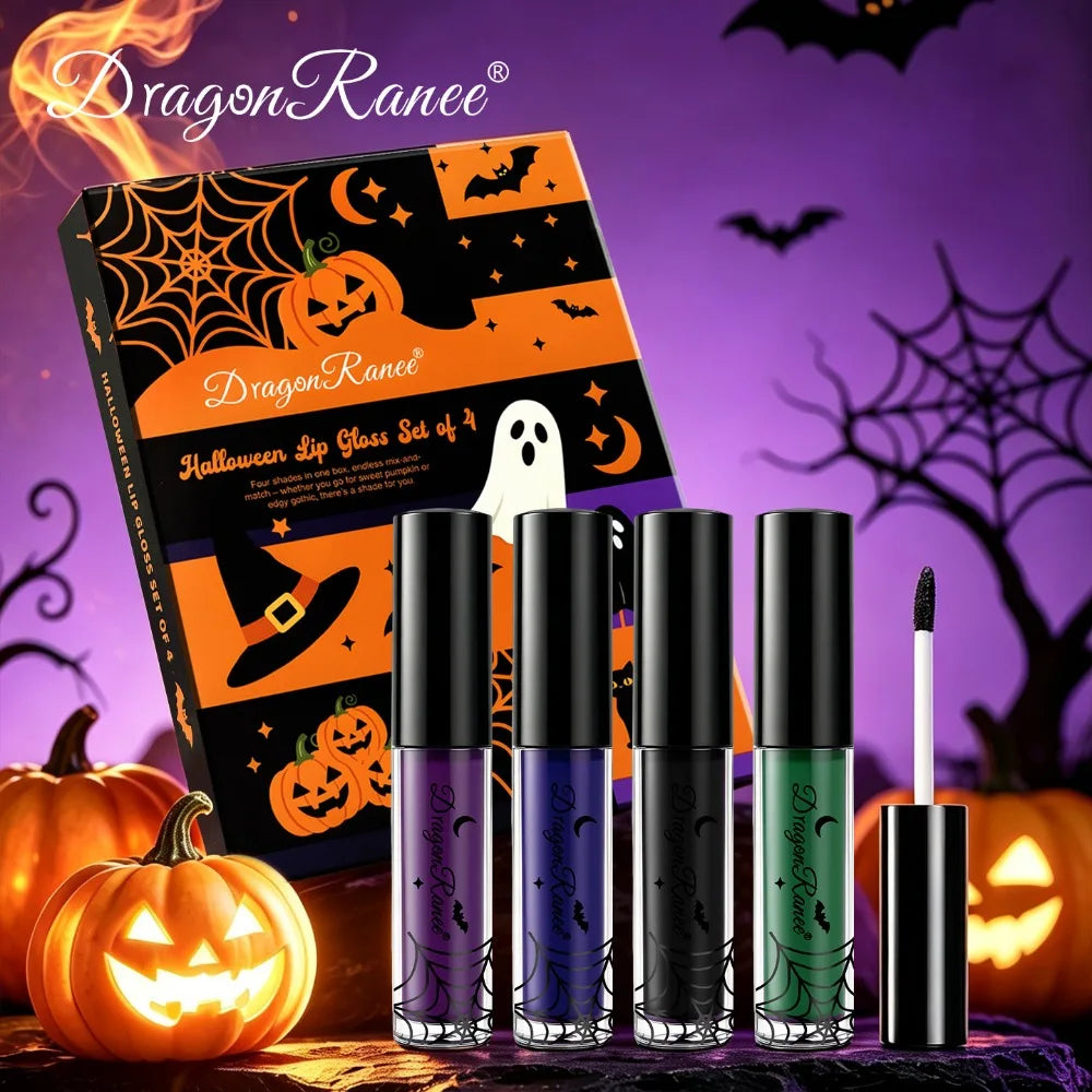 4Pcs/box Matte Purple Liquid Lipstick Set Waterproof Lip Gloss Highly Pigmented Velvet Lip Glaze for Halloween Christmas Makeup