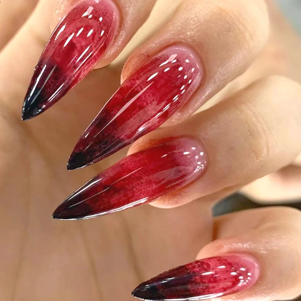 24pcs Halloween Dark Scrub Fake Nails Press on Nails Wearable y2k Nails Super Long Pointy Nails 3D Black Snake False Nails Tip