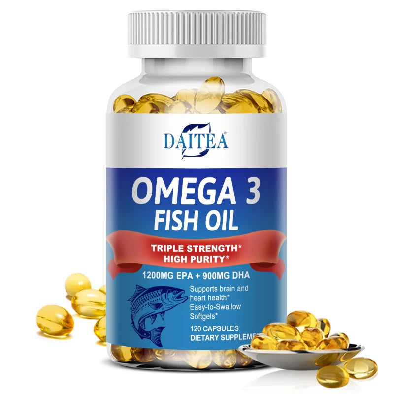 Daitea Omega 3 Fish Oil Capsules - for Nervous System, Skin and Hair Health, Antioxidants - Easy To Swallow