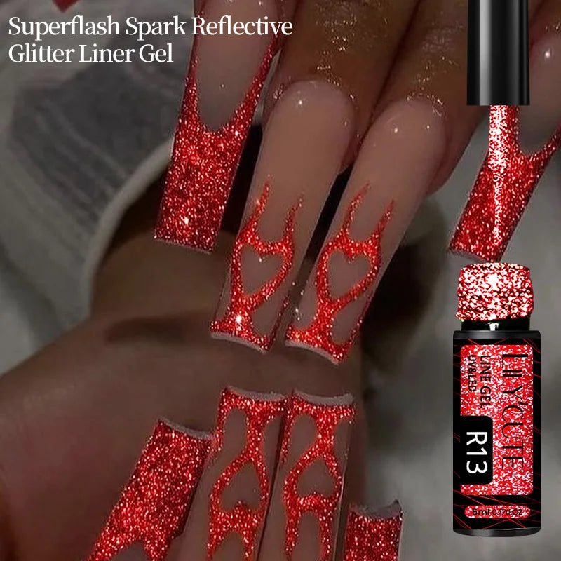 LILYCUTE 5ML Champagne Gold Reflective Glitter Liner Gel Nail Polish Bright Sparkling French Semi Permanent Nail Painting UV Gel