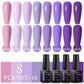 MEET ACROSS 8Pcs/Set Glitter Red Pink Orange Gel Nail Polish Semi Permanent Soak Off UV Gel Varnish Nail Art Manicure Kit