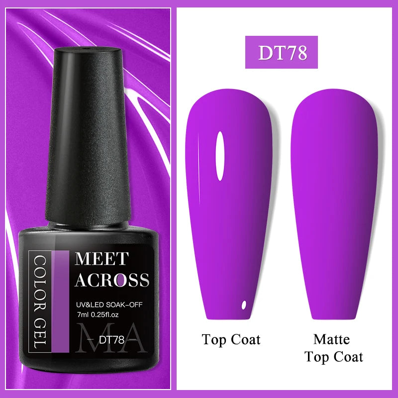 MEET ACROSS 7ml Purple Nail Gel Polish Semi Permanent Nail Art For Nails Decoration UV LED Painting Gel Varnish Nail Supplies