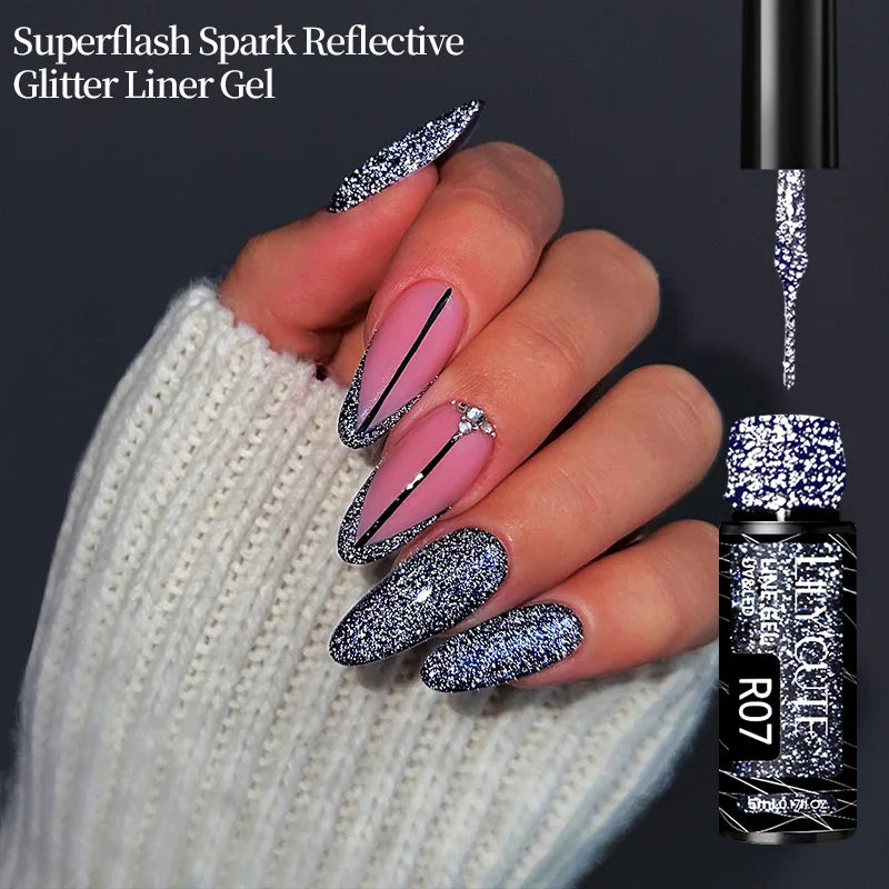 LILYCUTE 5ml Super Bright Silver Metallic Painting Liner Gel Nail Polish Drawing Stripe Graffiti Mirror Pull Line UV Gel Varnish