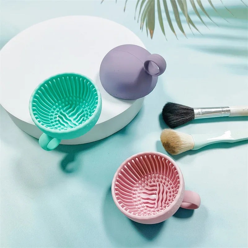 1pc Quick Clean Makeup Brush Cleaner Silicone Scrubber Box Beauty Egg Powder Puff Non-slip Deep Cleaning Bowl Clean Mat Tools
