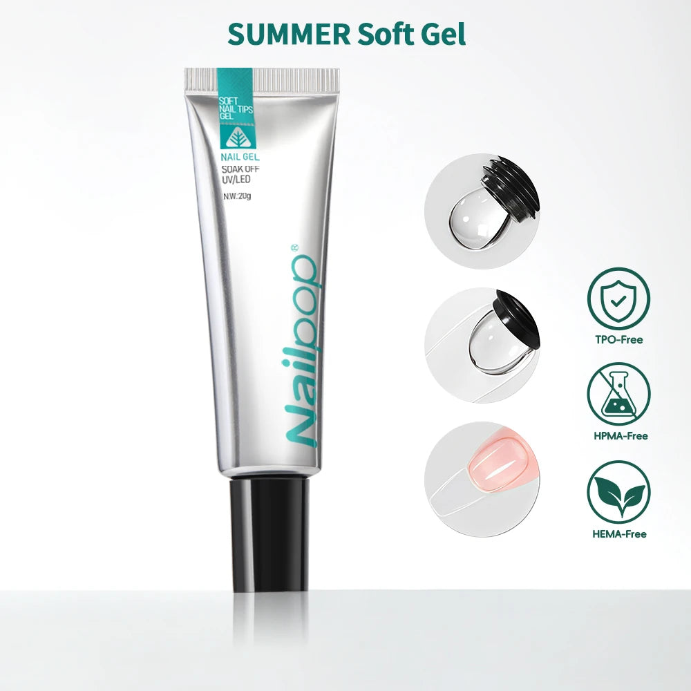Nailpop Soft Nail Tips Gel SUMMER WINTER EDITION with Vitamin E Formula for Press on Nails Strong Hold and Beautiful Nails 20g