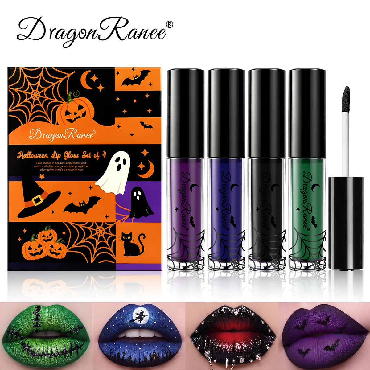 4Pcs/box Matte Purple Liquid Lipstick Set Waterproof Lip Gloss Highly Pigmented Velvet Lip Glaze for Halloween Christmas Makeup