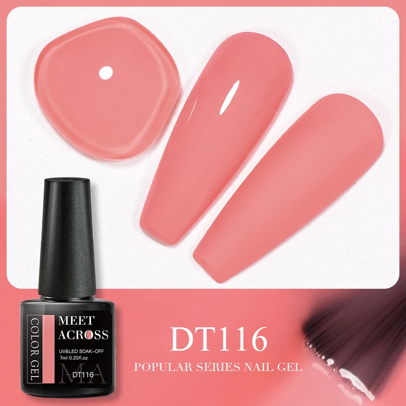 MEET ACROSS 7ml 140 Colors Glitter Gel Nail Polish Fluorescent Laser Semi Permanent Soak Off Nail Art UV Gel Varnish Manicure