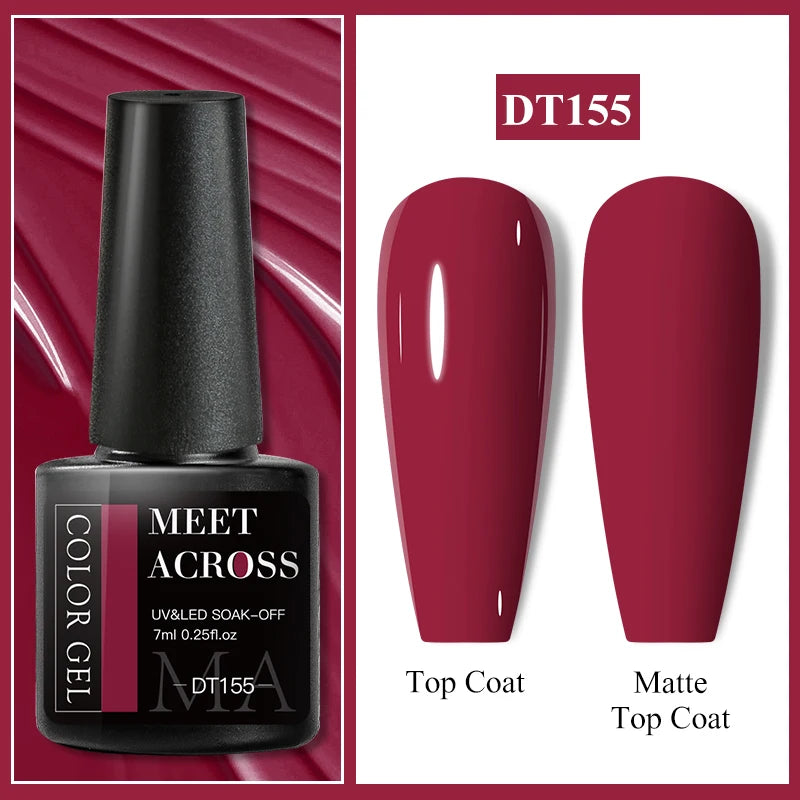 MEET ACROSS 7ml Black White Red Gel Nail Polish Glitter Semi Permanent Nail Supplies Gel Vernis for All-Season Nails Design