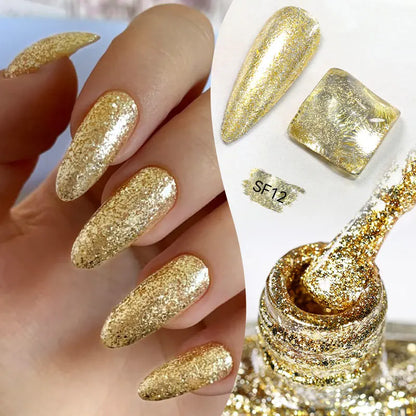 LILYCUTE 7ml Glitter Nail Polish Colorful Bright Sparkling Glitter Pearl Nail Art DIY Decoration No Need of Lamp to Cure