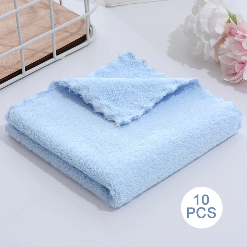 10Pcs Coral Velvet Quick Drying Microfiber Towels Cleaning Wipes Face Towels Square Washcloth Soft Absorbent Towel