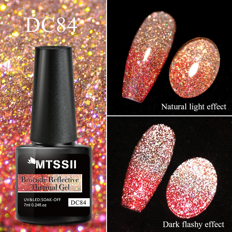Mtssii 7ml Reflective Glitter Thermal Gel Nail Polish Color Changing Gel Semi-permanent Nail Art Varnishes Soak Off UV LED Gel