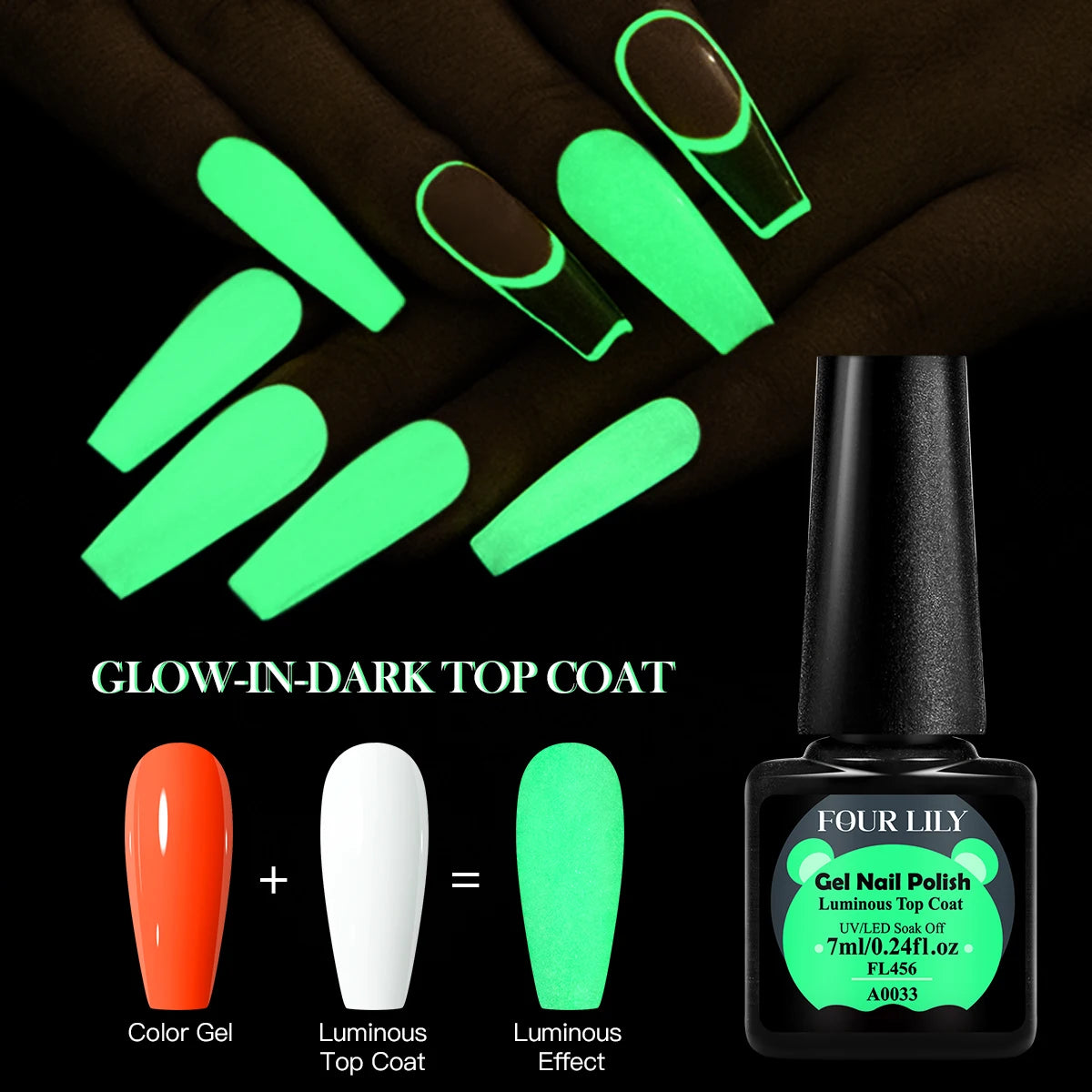 Four Lily 7ml Luminous Top Coat Gel Nail Polish Glow-In-Dark Glitter Semi Permanent UV Nail Art Gel Vernis For Manicure Design
