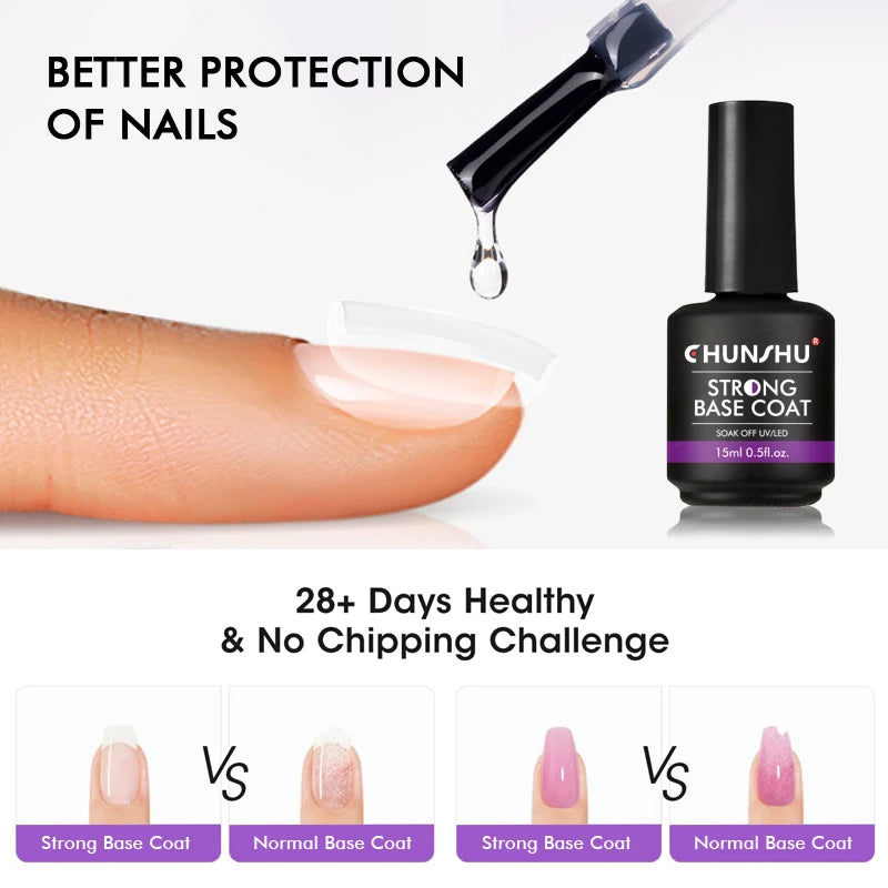 CHUNSHU 15ML Strong Base Coat For Manicure Hybrid Nail Art Long Lasting Transparent Base Gel Semi Permanent Reinforcement