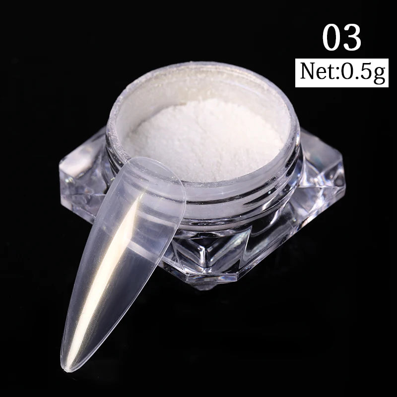 NICOLE DIARY 5g Aurora Pearl White Pink Nail Powder Pigments Metallic Rubbing Dust Moonlight Effect Nail Arts Decoration