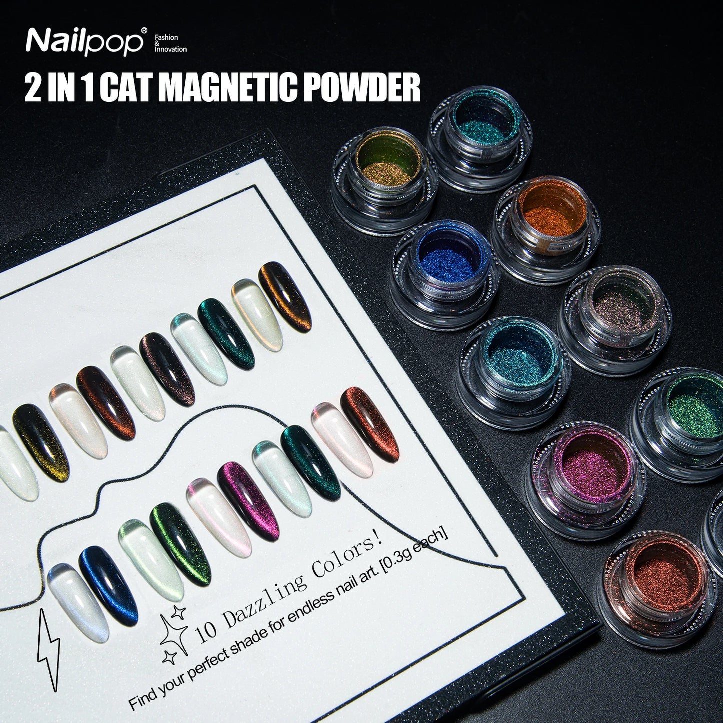 Nailpop 0.3g Moonlight Magic Mirror Powder Magnetic Cat Eye Glitter Nail Powder DIY Nail Art Decoration Chrome Nail Salon Tools
