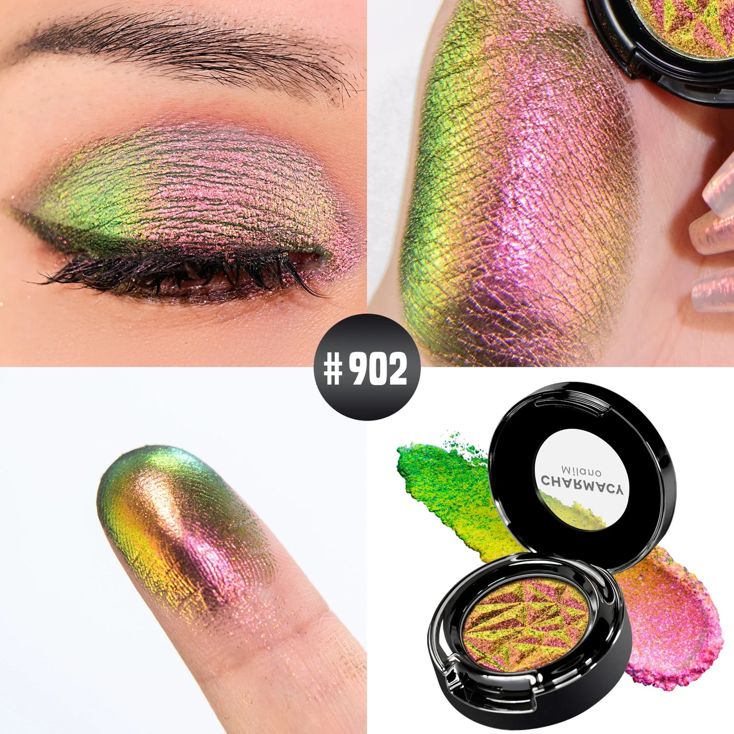 CHARMACY Shiny Duochrome Eyeshadow Set Long-lasting High Quality Glitter Eye Shadows with Primer Cosmetic Makeup for Women