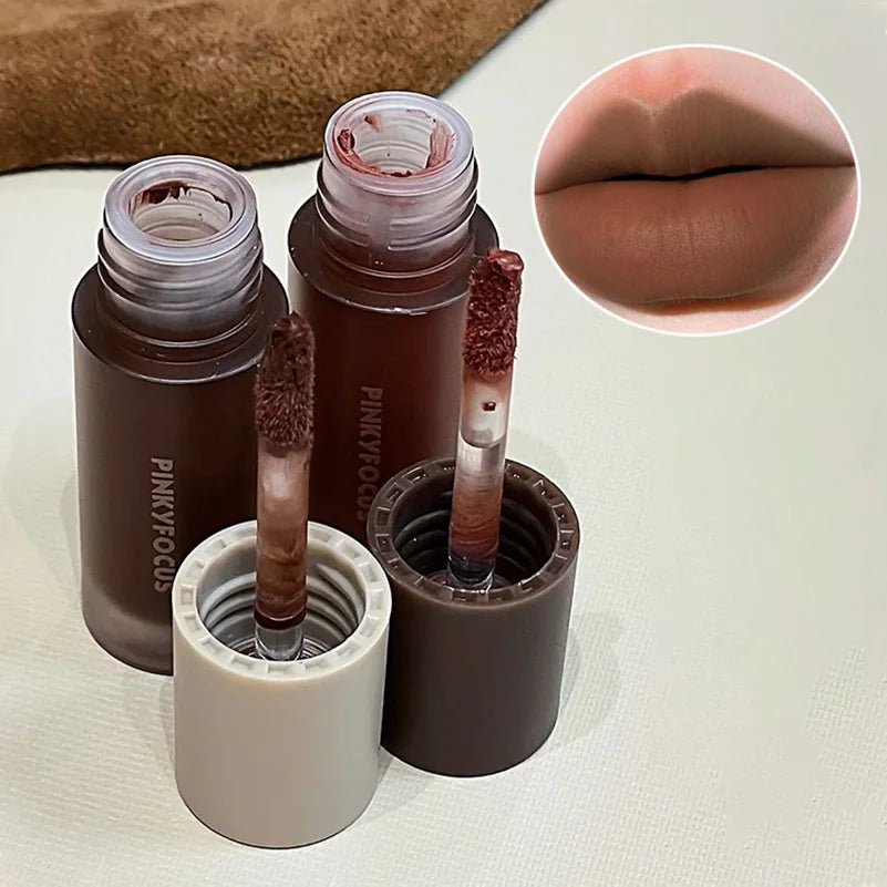 Velvet Matte Lip Gloss Makeup Vintage Red Brown Tones Soft High Pigment Lipstick Set Waterproof Red Brown Sweet Cool Lip Gloss