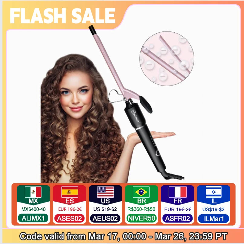 Hatteker 9mm Curling Wand Ceramic Barrel Pro Hair Curler with Constant Temperature Tourmaline Ceramic Iron Beauty Salon