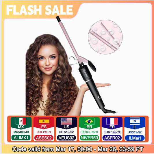 Hatteker 9mm Curling Wand Ceramic Barrel Pro Hair Curler with Constant Temperature Tourmaline Ceramic Iron Beauty Salon