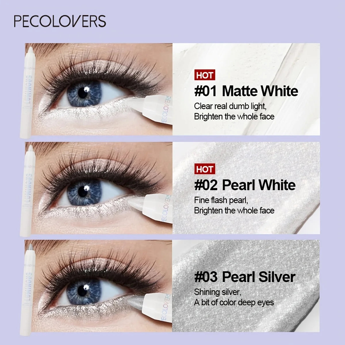 Brightening Highlighter Pen, Long Lasting Waterproof, Smooth Matte Pearly Glitter White Silvery Eyeliner Eyeshadow Stick