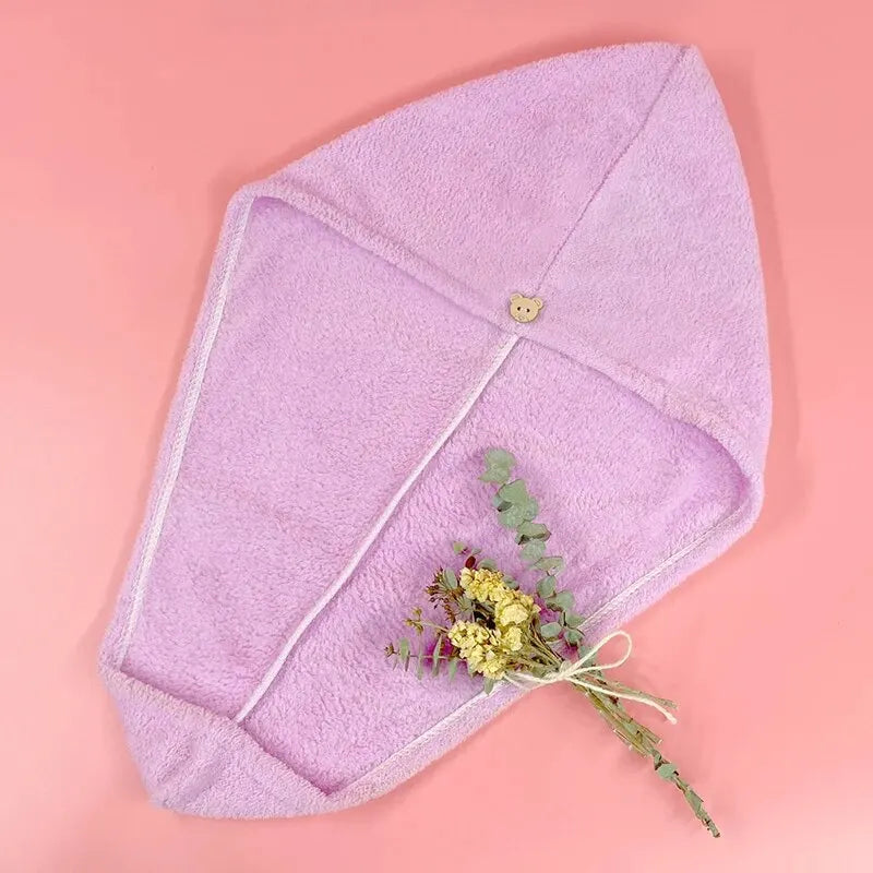 1pc Anti-Frizz Microfiber Hair Towel with Button Quick Drying &Super Absorbent