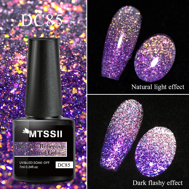 Mtssii 7ml Reflective Glitter Thermal Gel Nail Polish Color Changing Gel Semi-permanent Nail Art Varnishes Soak Off UV LED Gel