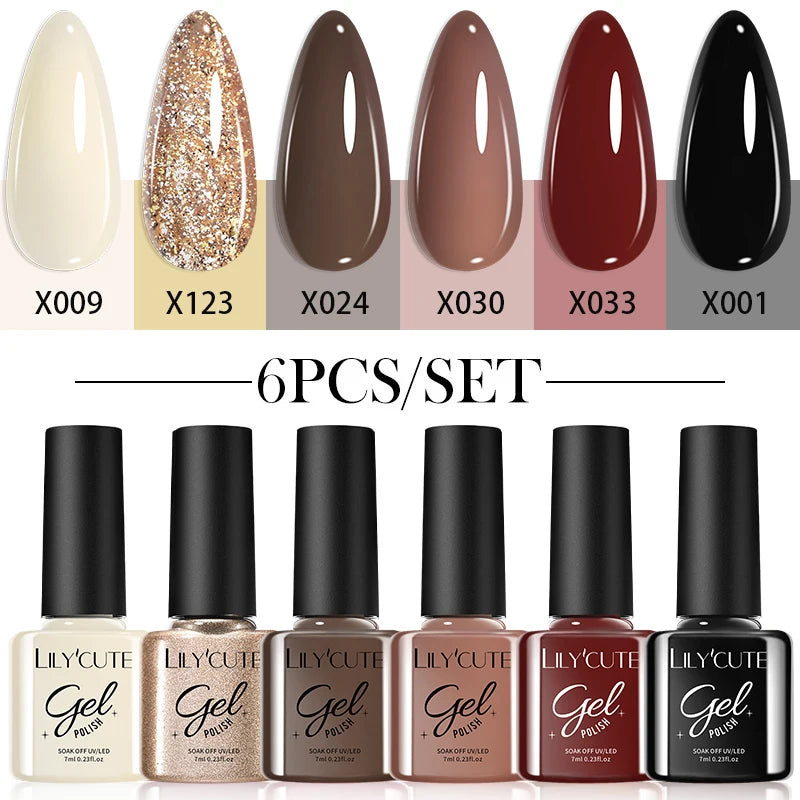 LILYCUTE 6PCs/Set Gel Nail Polish Set Kit Glitter Nail Gel Sequin Vernis Semi Permanent For Manicure Varnish UV LED Nail Art Gel