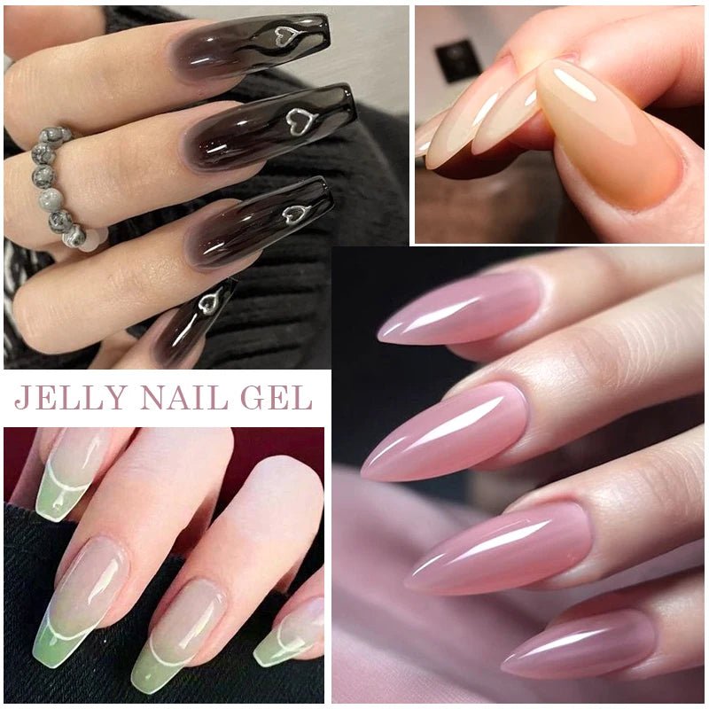 7ML Jelly Gel Nail Polish Black Crystal Translucent Dull Color Nail Art Gel Semi Permanent Varnish Soak Off UV LED Gel Polish