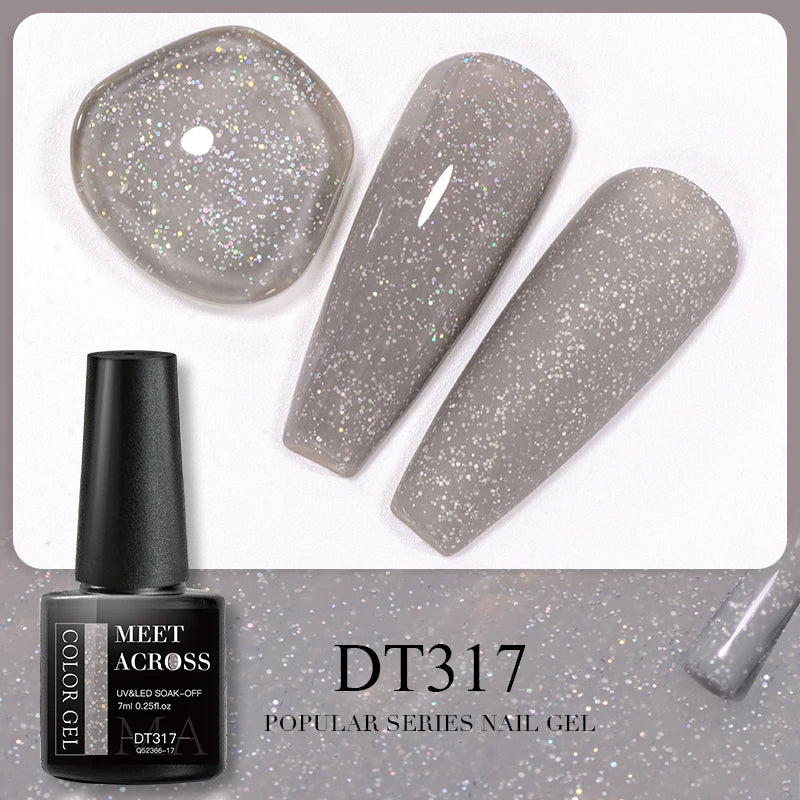 MEET ACROSS 7ml 140 Colors Glitter Gel Nail Polish Fluorescent Laser Semi Permanent Soak Off Nail Art UV Gel Varnish Manicure