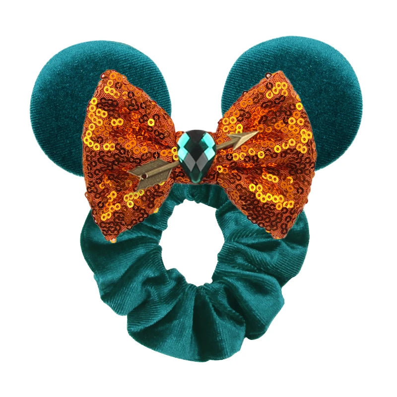 Disney Mouse Ears Velvet Scrunchies Hairband Women Elastic Ponytail Holder Girls Sequin Bow 2023 Kids Party DIY Hair Accessories