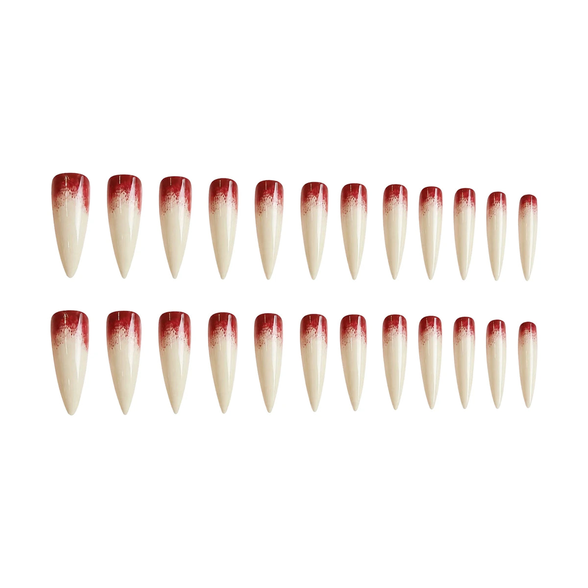 24pcs Nude Color False Nails For Halloween Blood Stained Jade Bone Long Pointed Press On Nails Acrylic Material Party Fake Nail