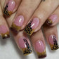 24Pcs Short Square Coffin False Nails Square Fake Nails with Glue French Glitter Wearable Acrylic Nails Set Press on Nail Tips