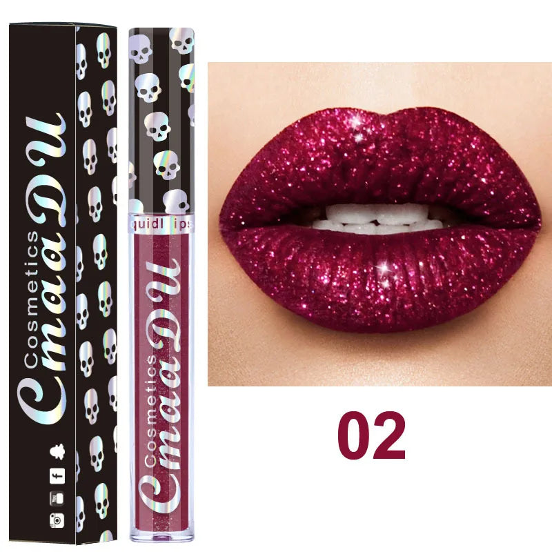 8 Colors Shiny Lip Gloss Laser Skull Diamond Phantom Metal Lipgloss Cosmetic Makeup Beauty Tools For Women Girls