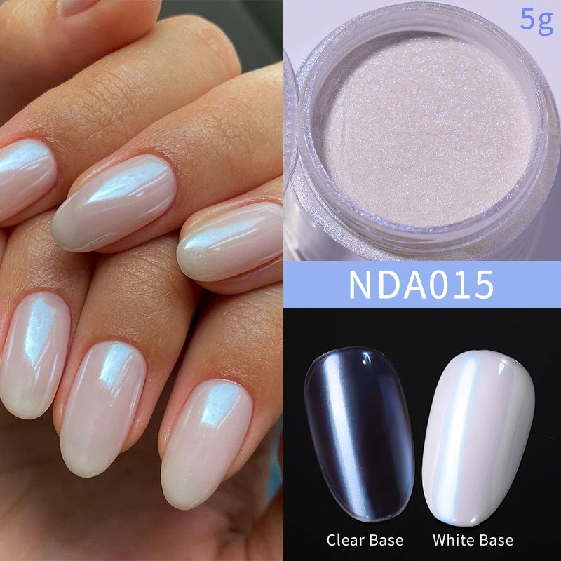 NICOLE DIARY 5g Aurora Pearl White Pink Nail Powder Pigments Metallic Rubbing Dust Moonlight Effect Nail Arts Decoration