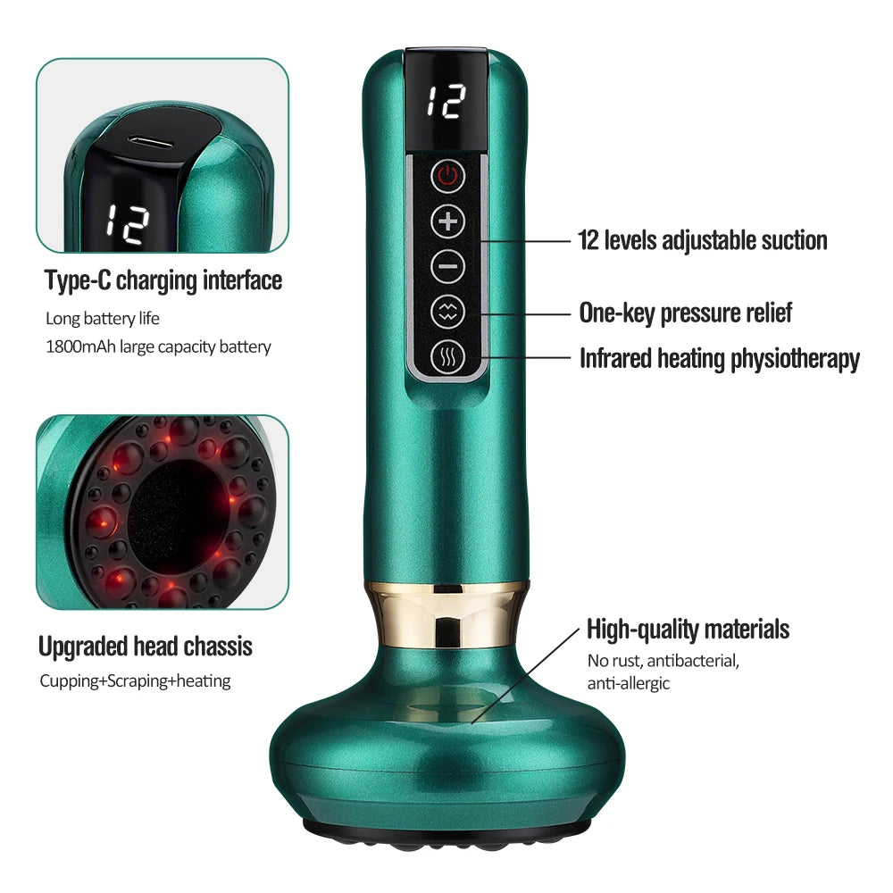 6/12 Speed Electric Cupping Massager Vacuum Suction Cup GuaSha Anti Cellulite Beauty Health Scraping Infrared Heat Body Slimming