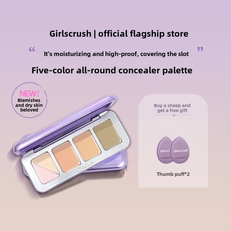GirlsCrush 5 Color Correcting Concealer Palette-Cover Spots,Dark Circles,Brighten Tear Troughs & Nasolabial Folds Cosmeticos