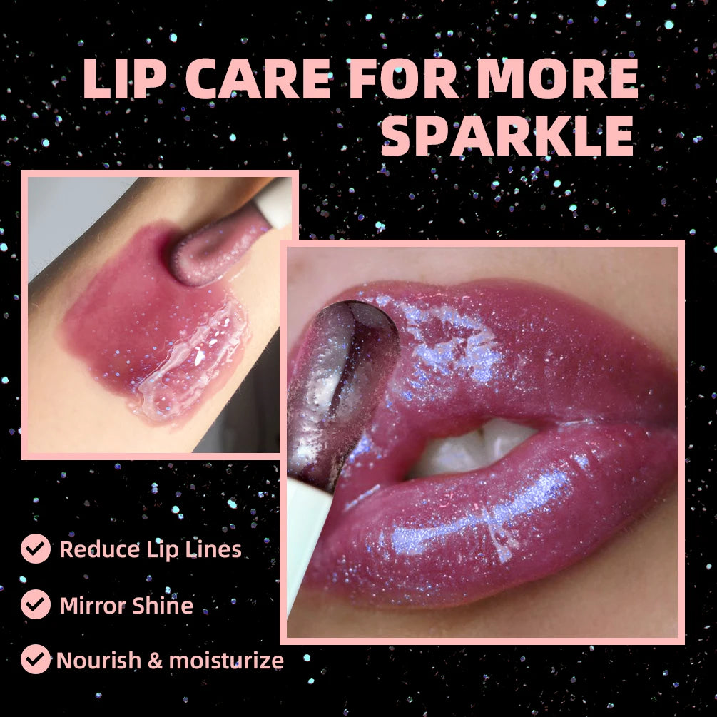 QIBEST Black Mirror Lip Gloss Color Changing Lipstick Moisturizing Shiny Lip Balm Oil Plumping Lasting Diamond Lipgloss Cosmetic