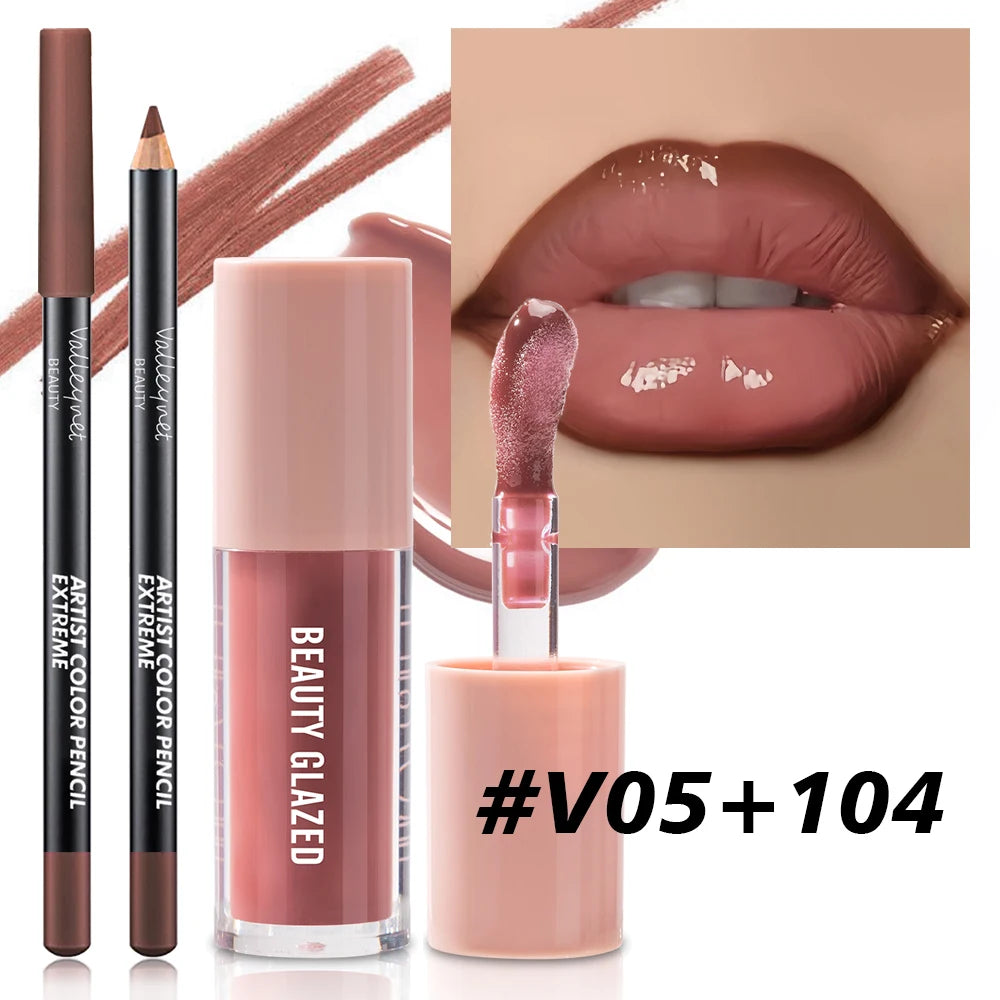2pcs/Set Velvet Texture Lip Makeup,Matte Effect, Red, Brown Colors, Create a Moisturizing and Natural Lip Makeup