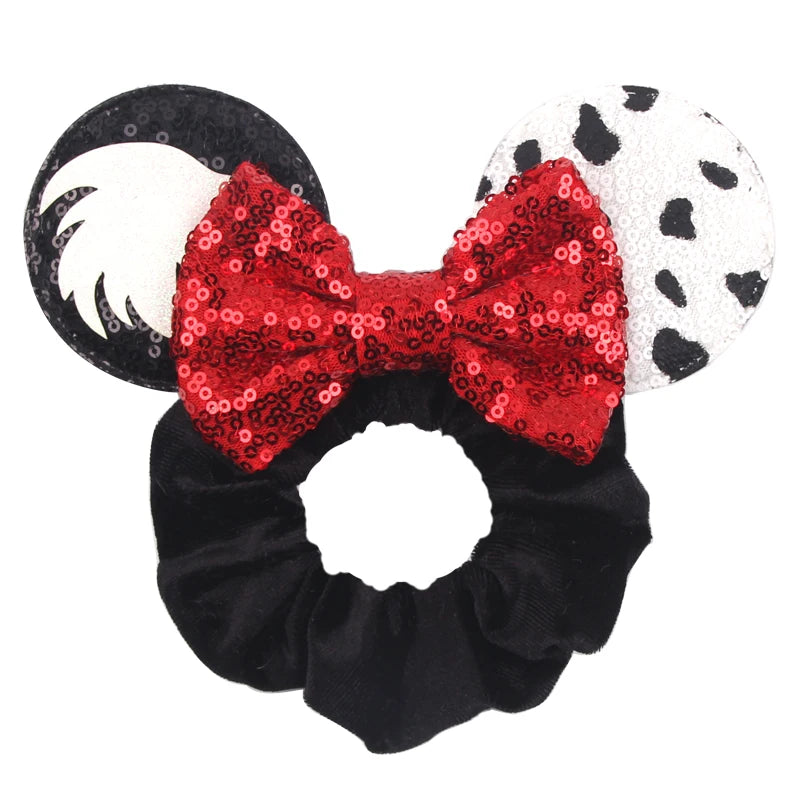 Disney Mouse Ears Velvet Scrunchies Hairband Women Elastic Ponytail Holder Girls Sequin Bow 2023 Kids Party DIY Hair Accessories