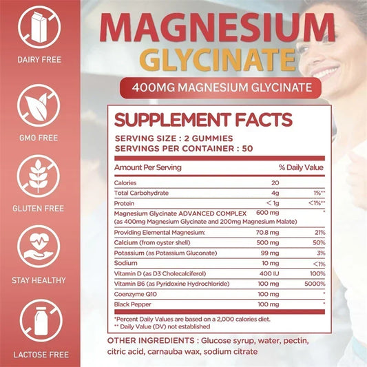Magnesium Glycinate Gummies - Reduces Stress and Anxiety, Improve Sleep Quality, Support Memory, Concentration & Muscle Spasms