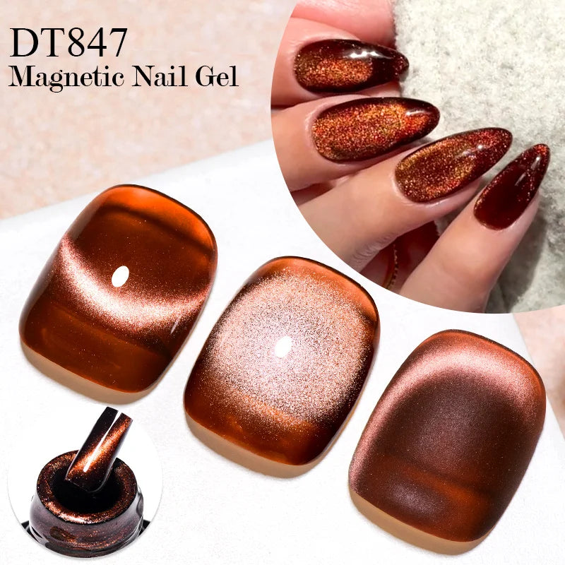 MEET ACROSS Pink Red Cat Eye Gel Nail Polish 7ml Jelly Amber Cat Magnetic Gel Nail Soak Off UV LED Semi Permanent Gel Nail Art