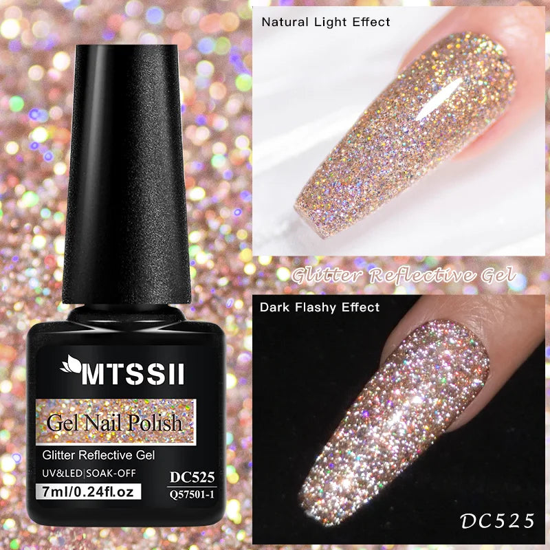 Mtssii 7ML Colorful Reflective Gel Nail Polish Glitter Sparkling Flash Glitter Gel Polish Semi Permanent Varnish Soak Off Nails