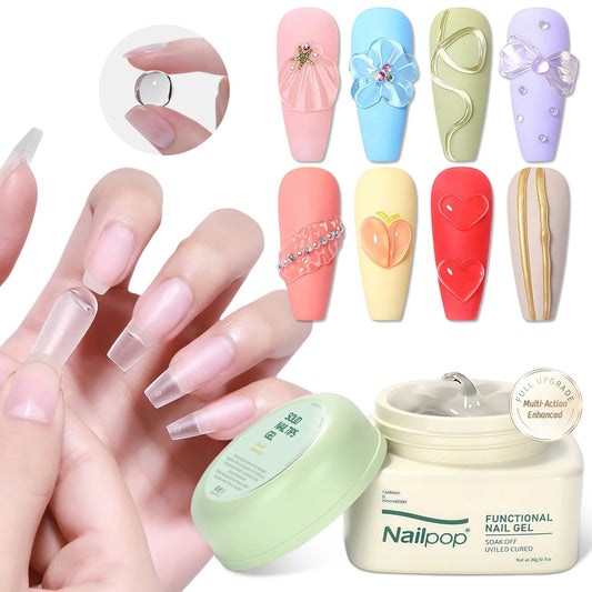 Nailpop Solid Nail Glue Gel for Acrylic Nails Tips - Sculpting & Rhinestone Adhesive UV Gel Strong Adhesion Long-Lasting 20g