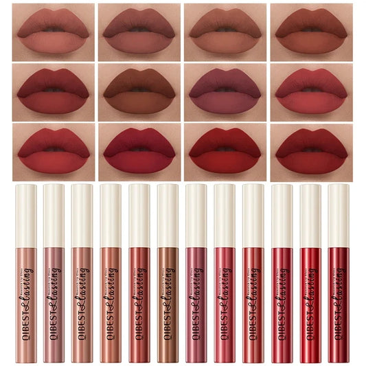 Nude Matte Lip Gloss 24 Colors Long-lasting Velvet Lipstick Waterproof Non-stick Cup Sexy Red Dark Lip Tint Makeup Cosmetic