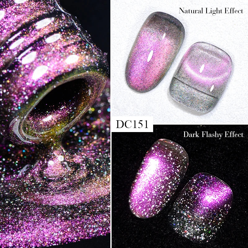 7ml Sparkling Glass Bead Cat Magnetic Gel Nail Polish Flash Black Spar Red Color Semi Permanent Soak Off UV Summer Gel Varnish